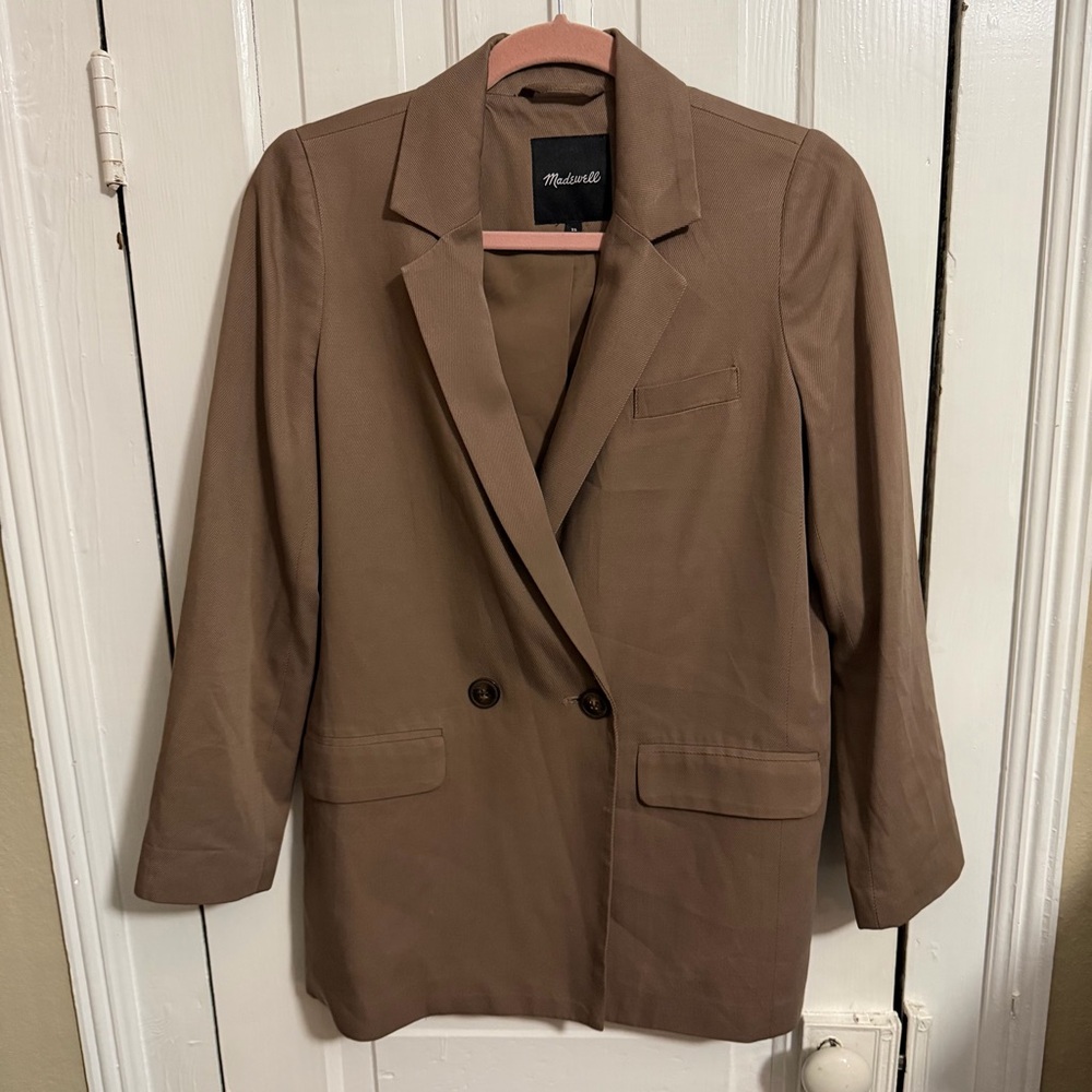 Madewell Drapeweave Caldwell Double Breasted Blazer Castle Rock Brown XS - Picture 2 of 9